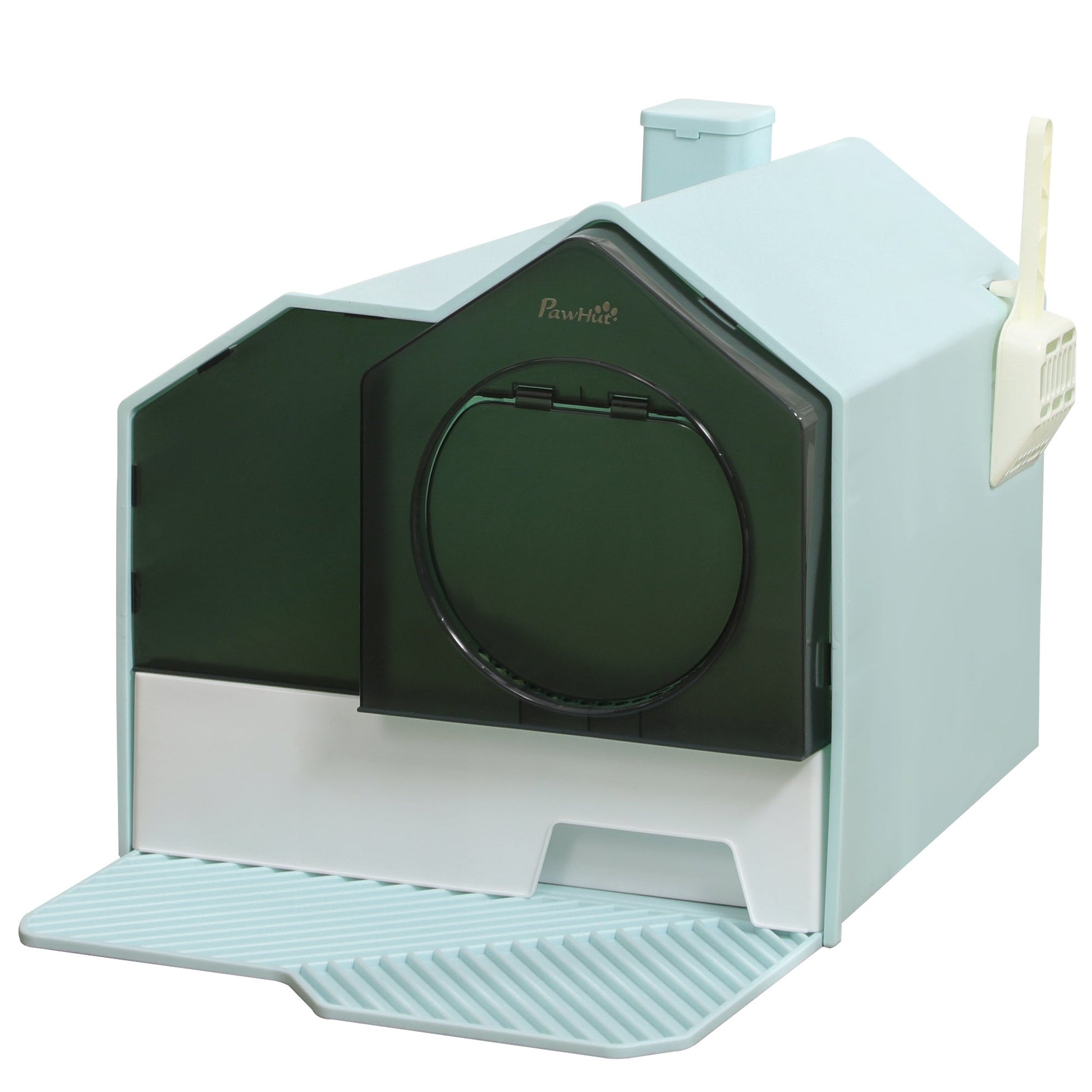 KFX-9187261 Light Blue Hooded Cat Litter Box with Drawer and Litter Mat, Odor Control Design