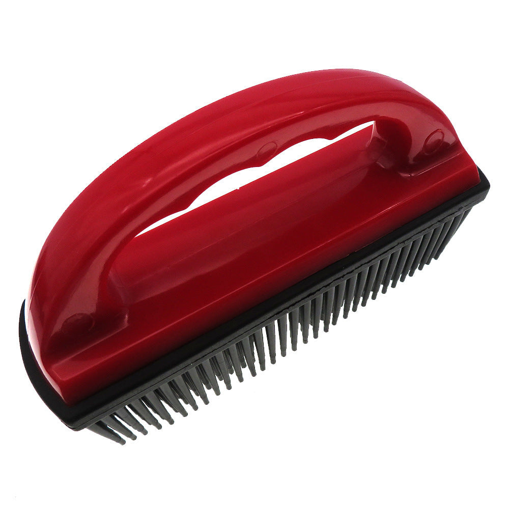 KFX-9187389 Red Pet Hair Removal and Massage Brush for Bathing and Carpet Cleaning