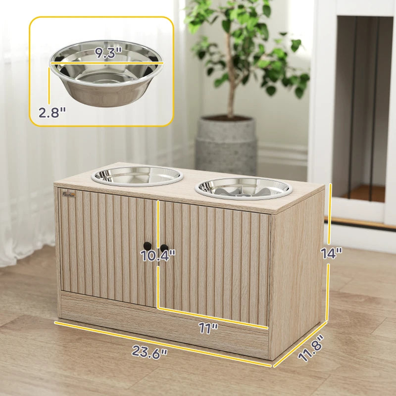 KFX-9187773 Elevated Large Dog Bowl Feeder with Storage Drawer, Slow Feeder Mat, and Stainless Steel Bowls
