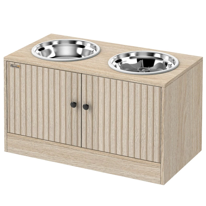 KFX-9187773 Elevated Large Dog Bowl Feeder with Storage Drawer, Slow Feeder Mat, and Stainless Steel Bowls