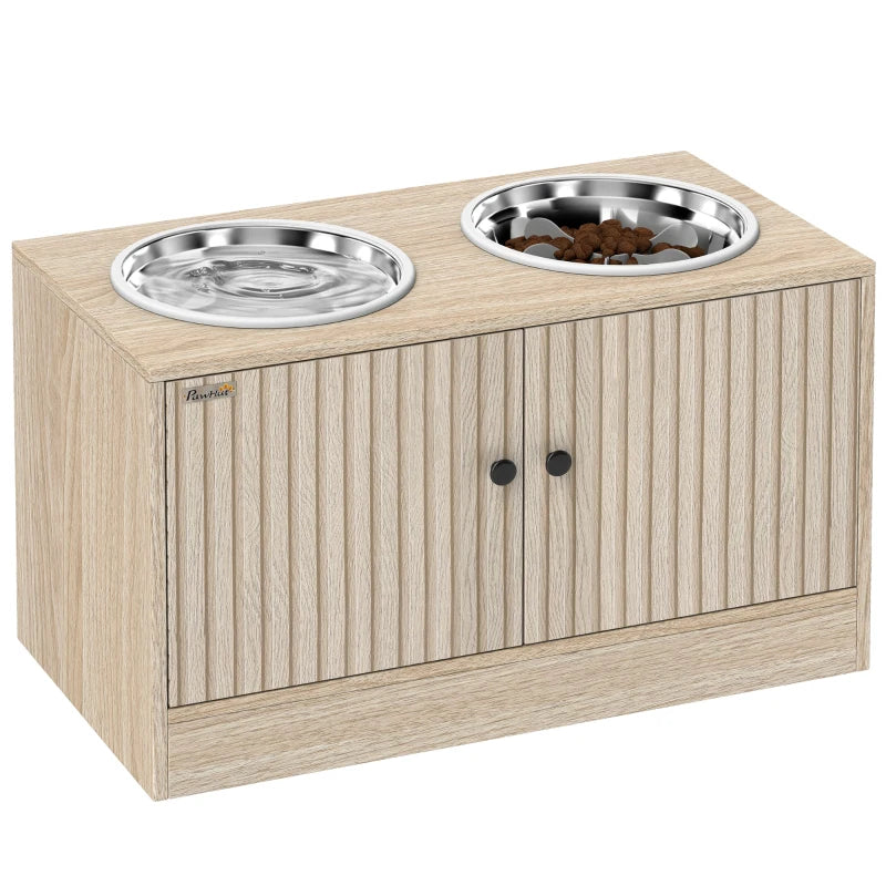 KFX-9187773 Elevated Large Dog Bowl Feeder with Storage Drawer, Slow Feeder Mat, and Stainless Steel Bowls