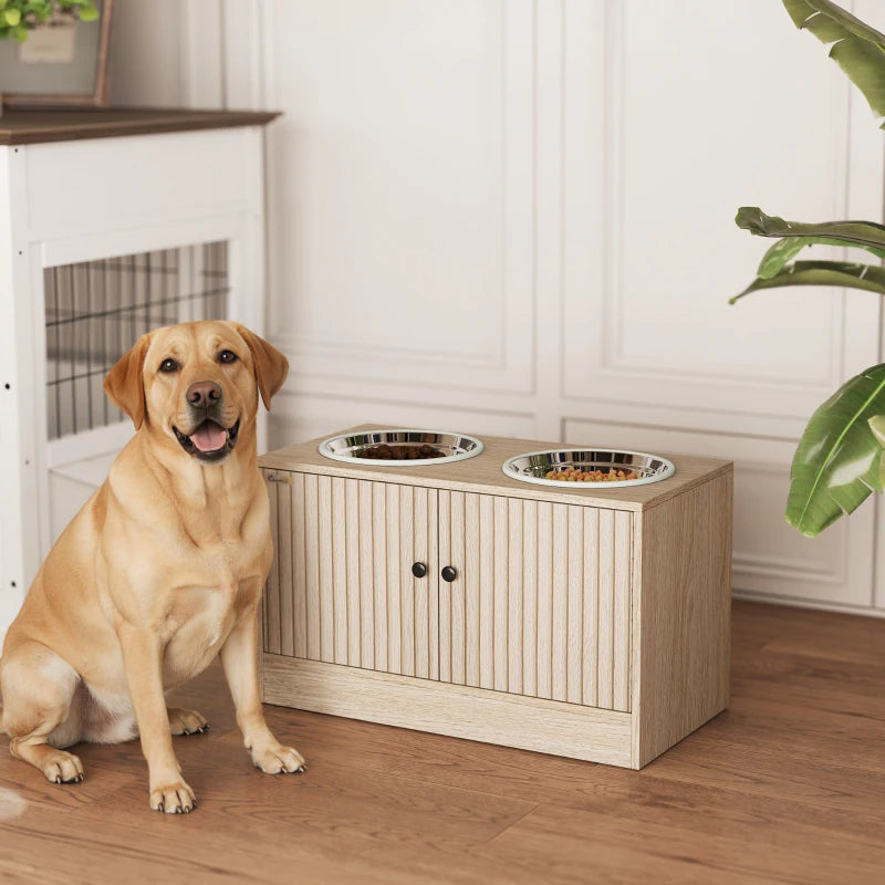 KFX-9187773 Elevated Large Dog Bowl Feeder with Storage Drawer, Slow Feeder Mat, and Stainless Steel Bowls