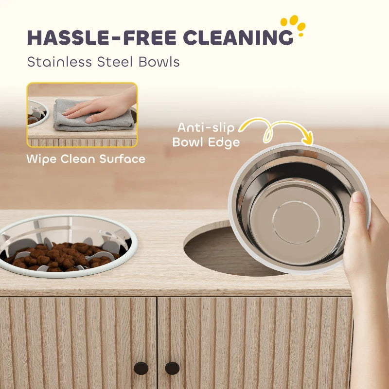 KFX-9187773 Elevated Large Dog Bowl Feeder with Storage Drawer, Slow Feeder Mat, and Stainless Steel Bowls