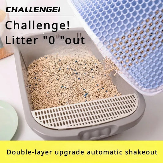 KFX-9189053 Double-Layer Waterproof Cat Litter Mat with Urine Trap and Non-Slip Design for Easy Cleaning