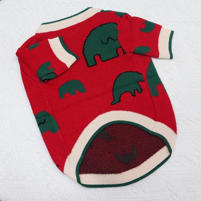 KFX-9189565 Elephant Red Wool Sweater for Short Fat Dogs - Sizes S to XL