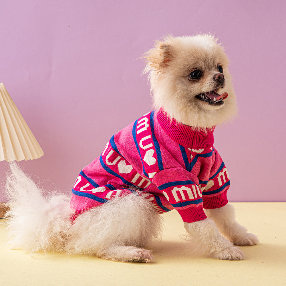 KFX-9189949 Thickened Double Layer Dog Sweater in Blue and Red – Cozy Wool Pet Apparel