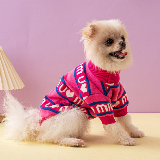 KFX-9189949 Thickened Double Layer Dog Sweater in Blue and Red – Cozy Wool Pet Apparel