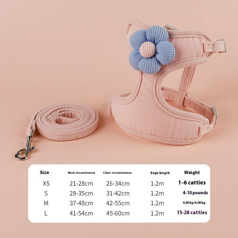 KFX-9190845 Pet Flower Rope Vest - Adjustable Chest and Back Harness in Green, Sizes XS to L
