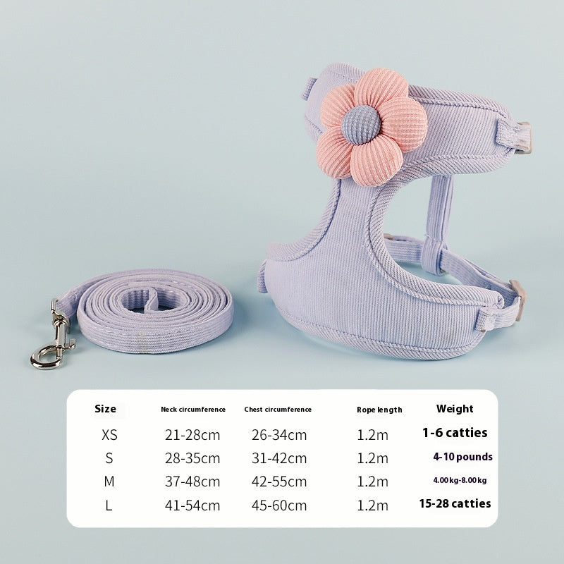KFX-9190845 Pet Flower Rope Vest - Adjustable Chest and Back Harness in Green, Sizes XS to L