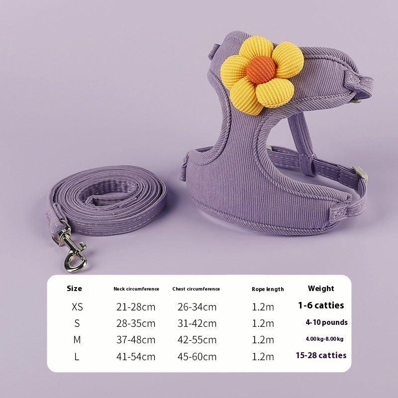 KFX-9190845 Pet Flower Rope Vest - Adjustable Chest and Back Harness in Green, Sizes XS to L