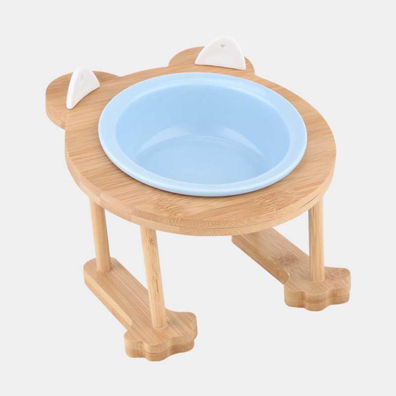 KFX-9191741 Inclined Ceramic Cat and Dog Food Bowl with Bamboo Support