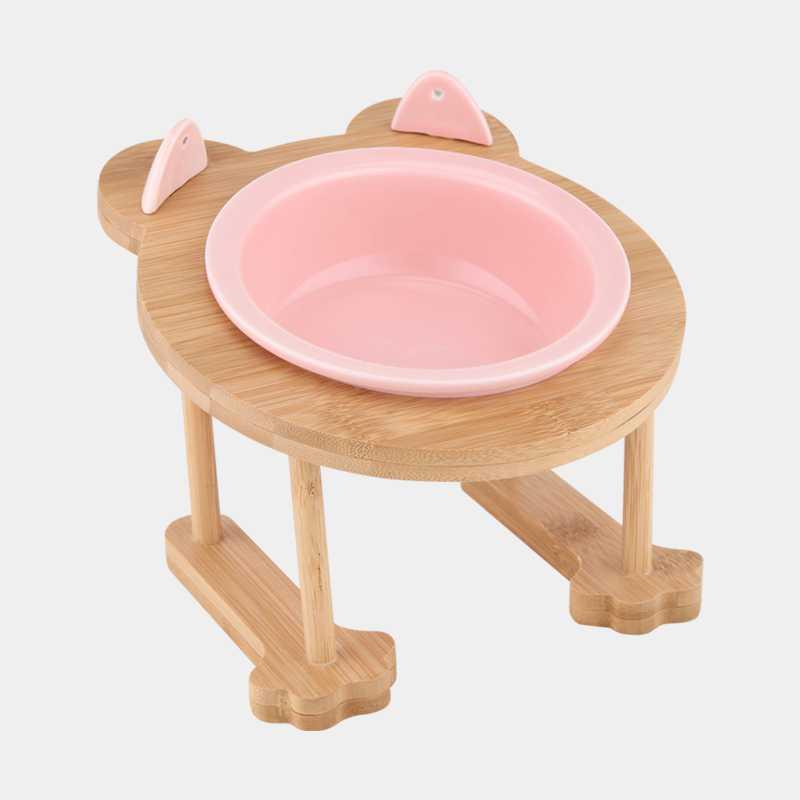 KFX-9191741 Inclined Ceramic Cat and Dog Food Bowl with Bamboo Support