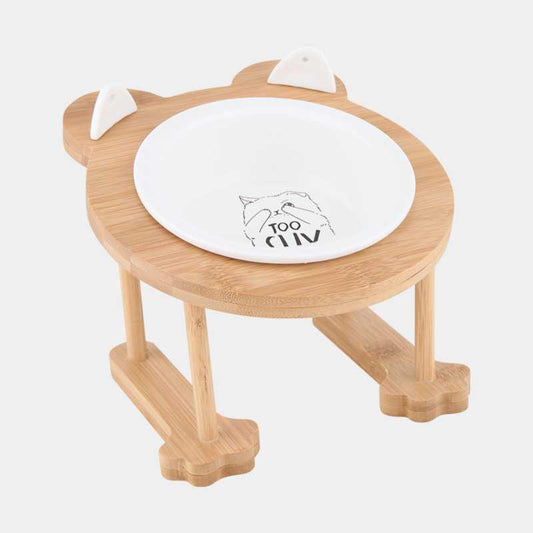 KFX-9191741 Inclined Ceramic Cat and Dog Food Bowl with Bamboo Support