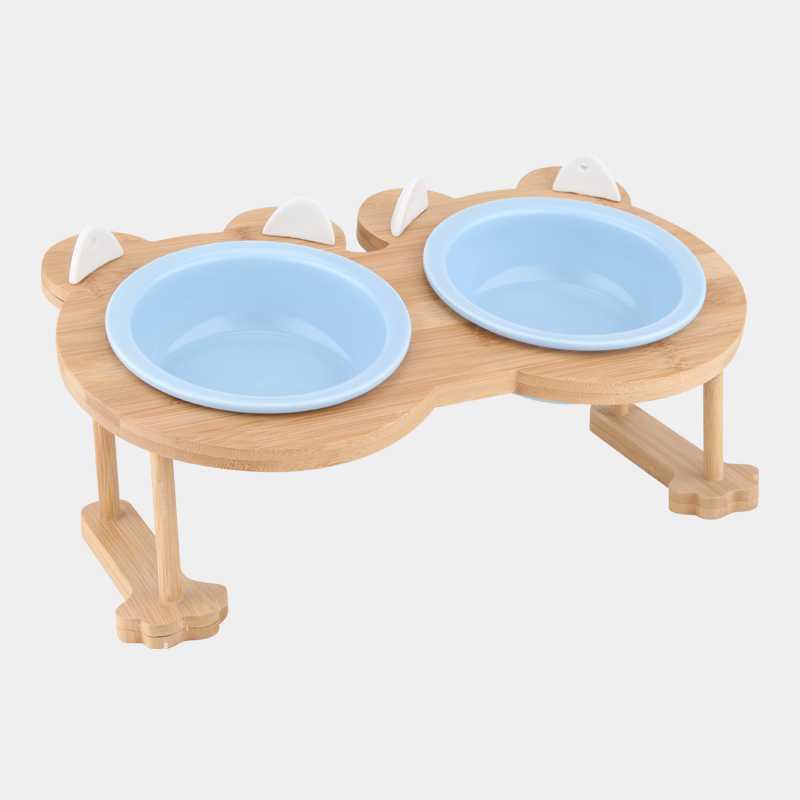 KFX-9191741 Inclined Ceramic Cat and Dog Food Bowl with Bamboo Support