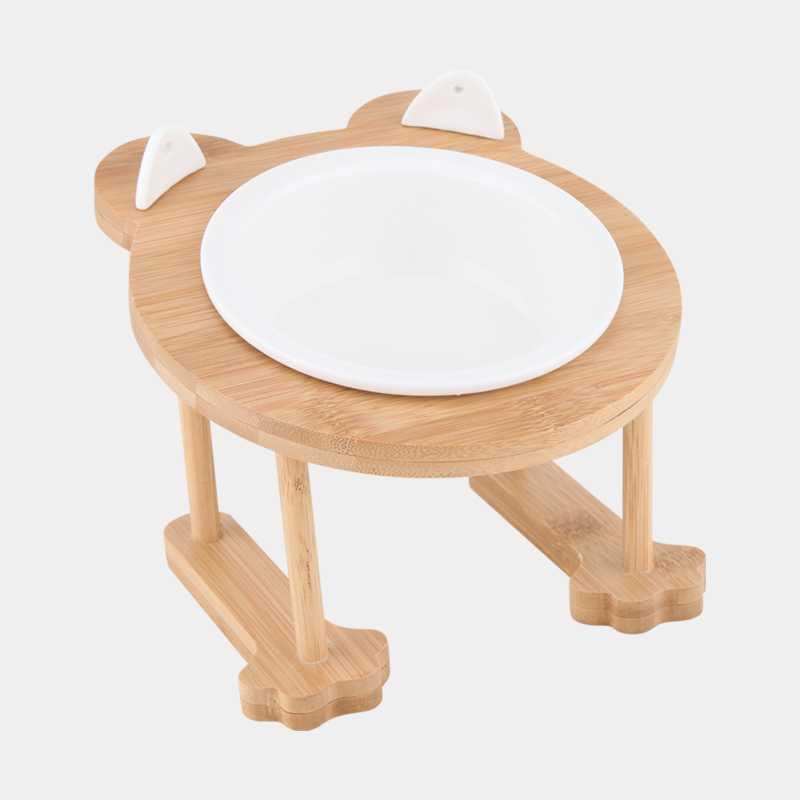 KFX-9191741 Inclined Ceramic Cat and Dog Food Bowl with Bamboo Support