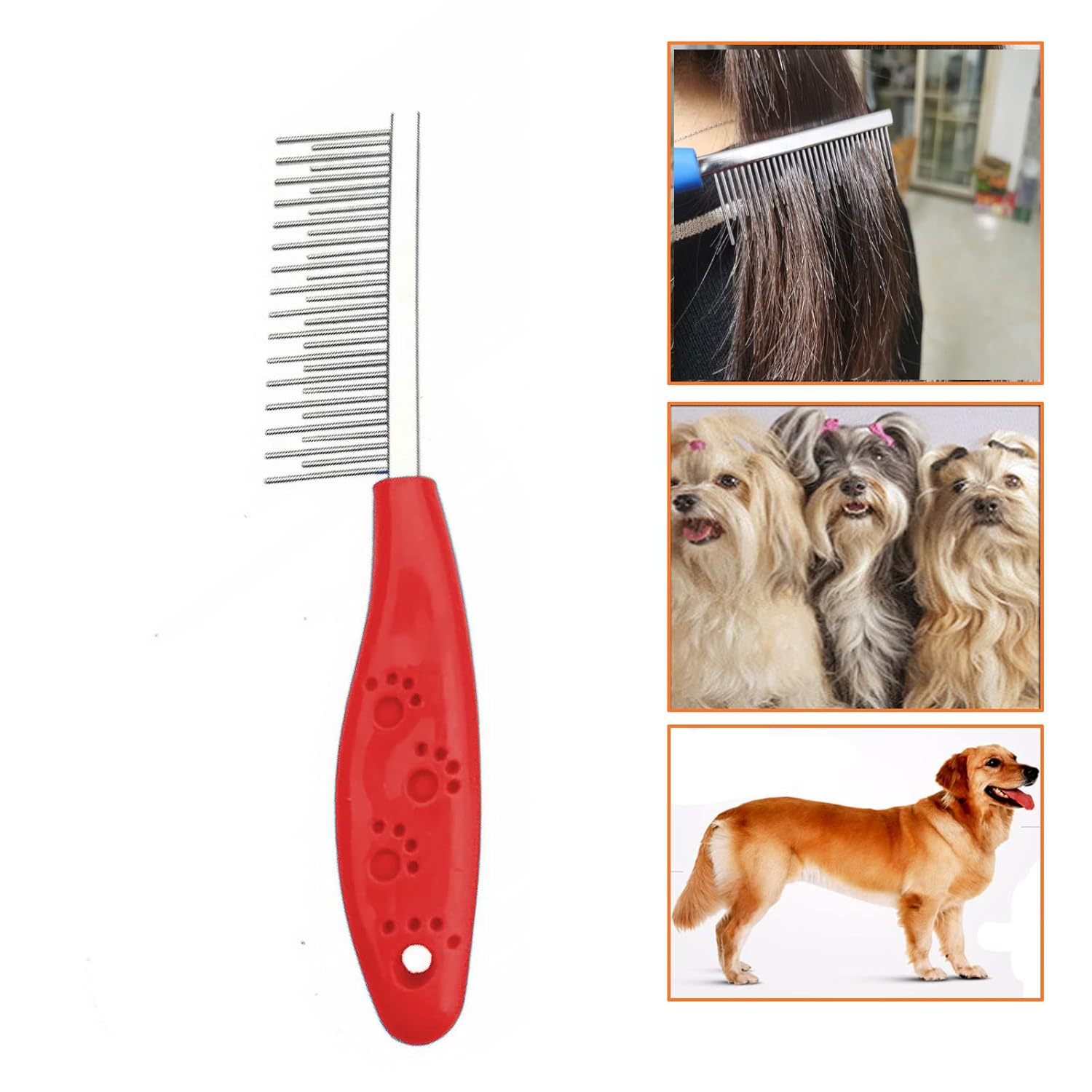 KFX-9194813 2-in-1 Pet Grooming Comb for Dogs and Cats with Short and Long Teeth - Dematting Tool for Long Hair