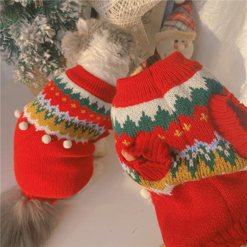 KFX-9195325 Festive Red Cat and Dog Christmas Sweater for Winter Wear