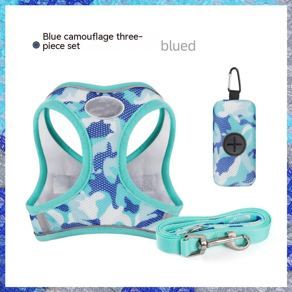 KFX-9196605 Reflective Breathable Dog Rope Vest-Style Harness with Leash & Storage Bag - Multiple Camouflage Colors