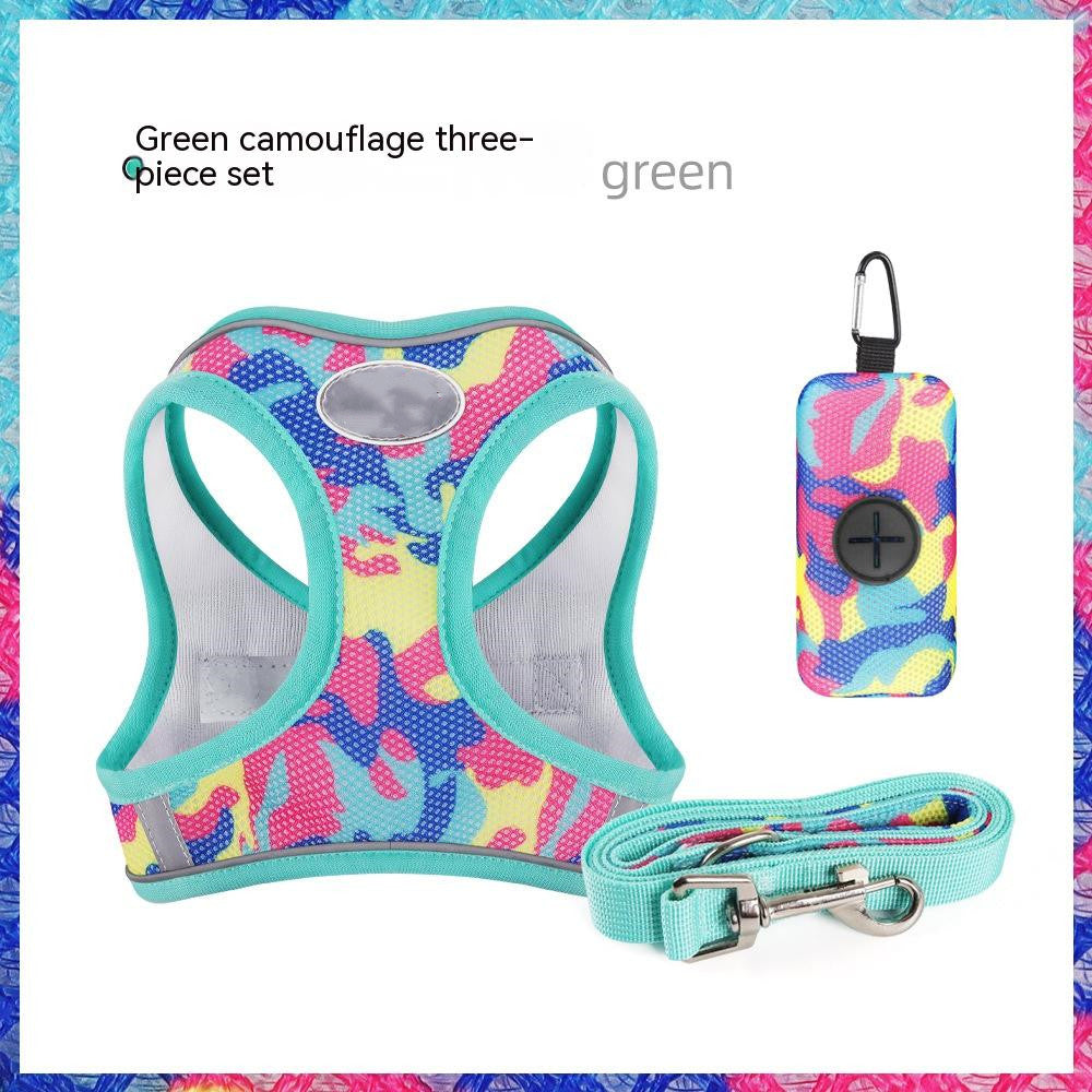 KFX-9196605 Reflective Breathable Dog Rope Vest-Style Harness with Leash & Storage Bag - Multiple Camouflage Colors