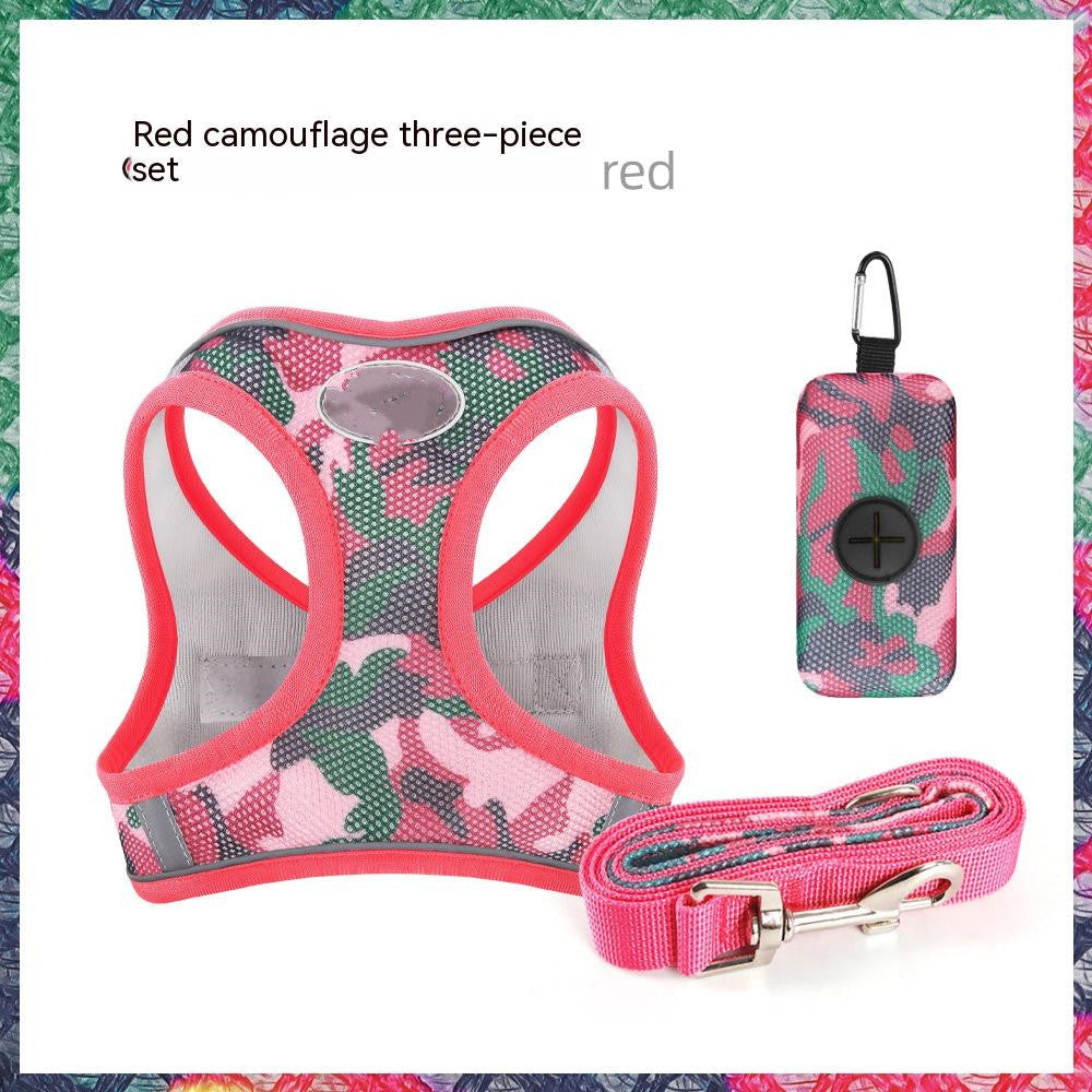 KFX-9196605 Reflective Breathable Dog Rope Vest-Style Harness with Leash & Storage Bag - Multiple Camouflage Colors