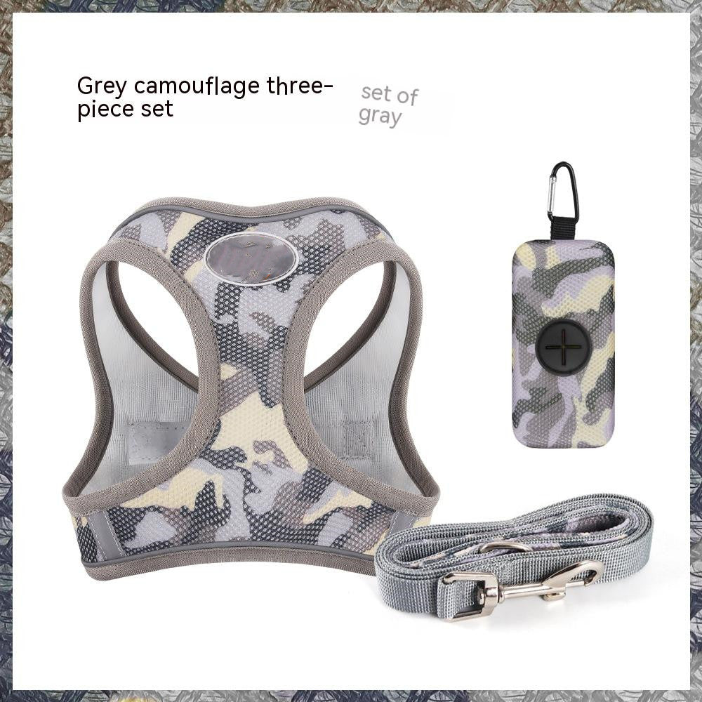 KFX-9196605 Reflective Breathable Dog Rope Vest-Style Harness with Leash & Storage Bag - Multiple Camouflage Colors