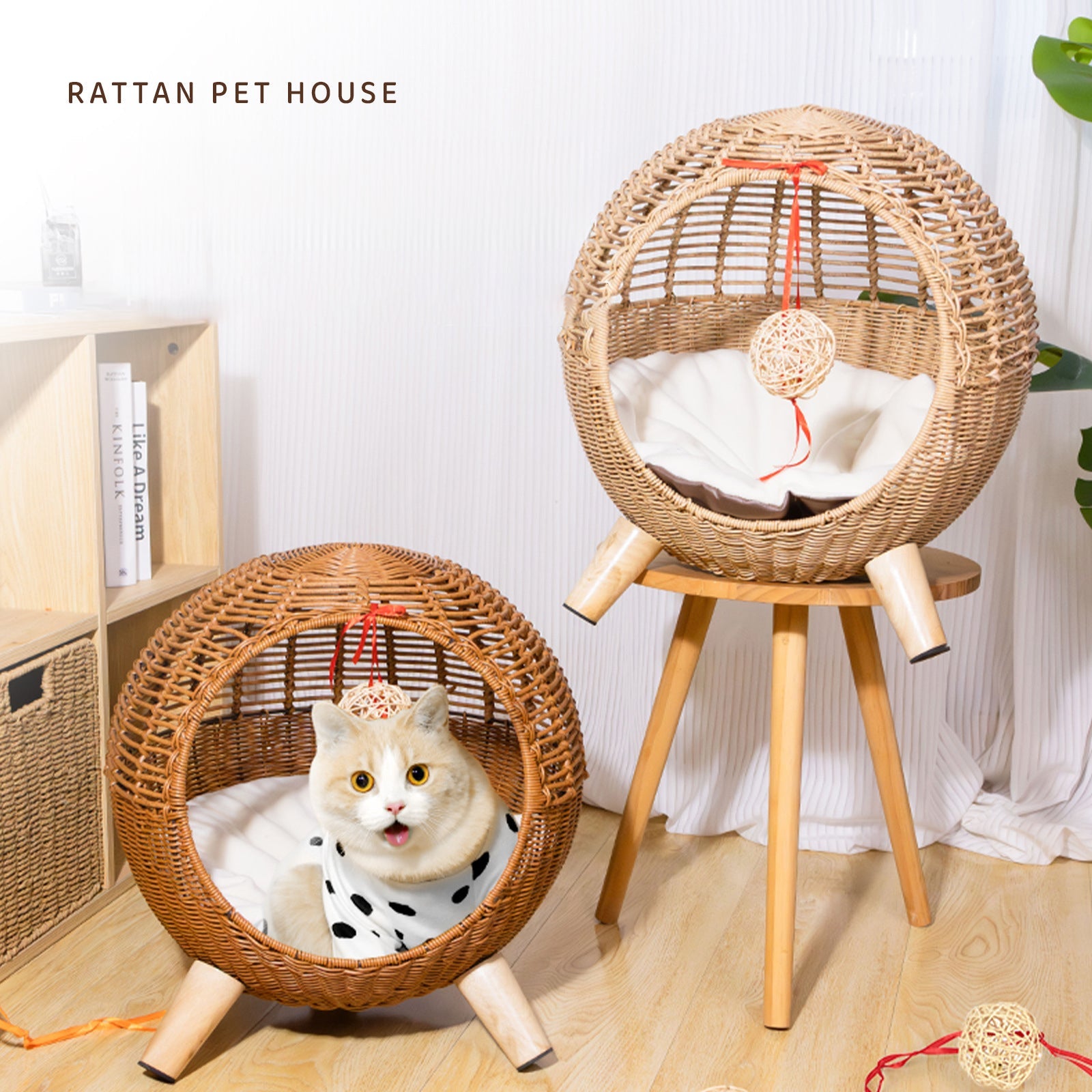 KFX-9197373 Breathable Rattan Woven Round Pet Bed with Steel Frame for Cats up to 7.5 kg