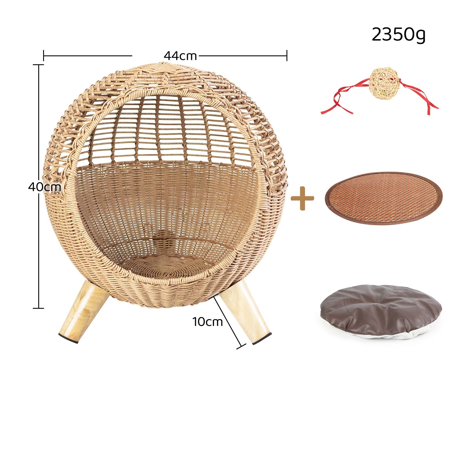 KFX-9197373 Breathable Rattan Woven Round Pet Bed with Steel Frame for Cats up to 7.5 kg