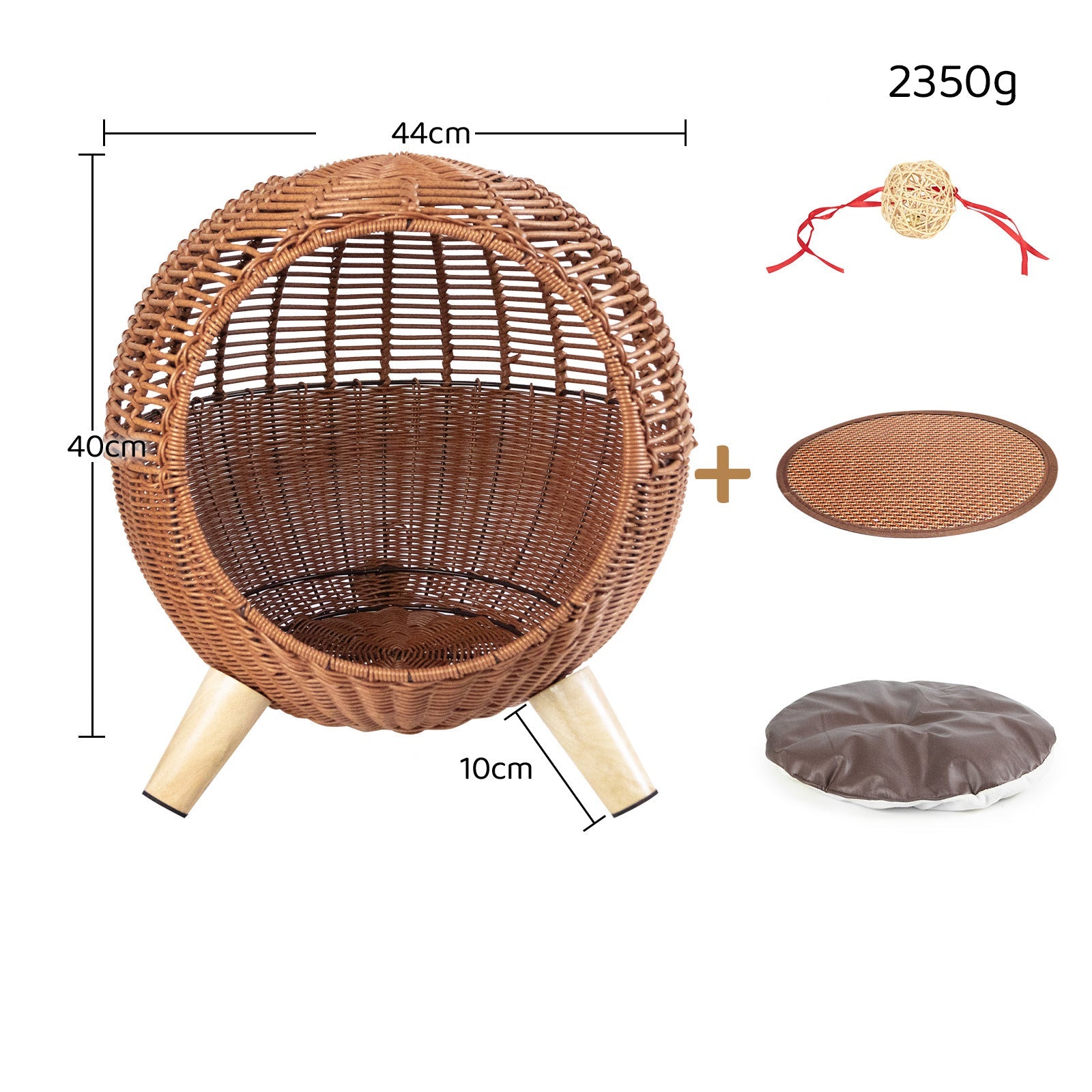KFX-9197373 Breathable Rattan Woven Round Pet Bed with Steel Frame for Cats up to 7.5 kg
