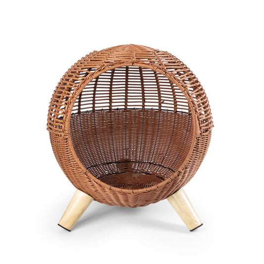 KFX-9197373 Breathable Rattan Woven Round Pet Bed with Steel Frame for Cats up to 7.5 kg