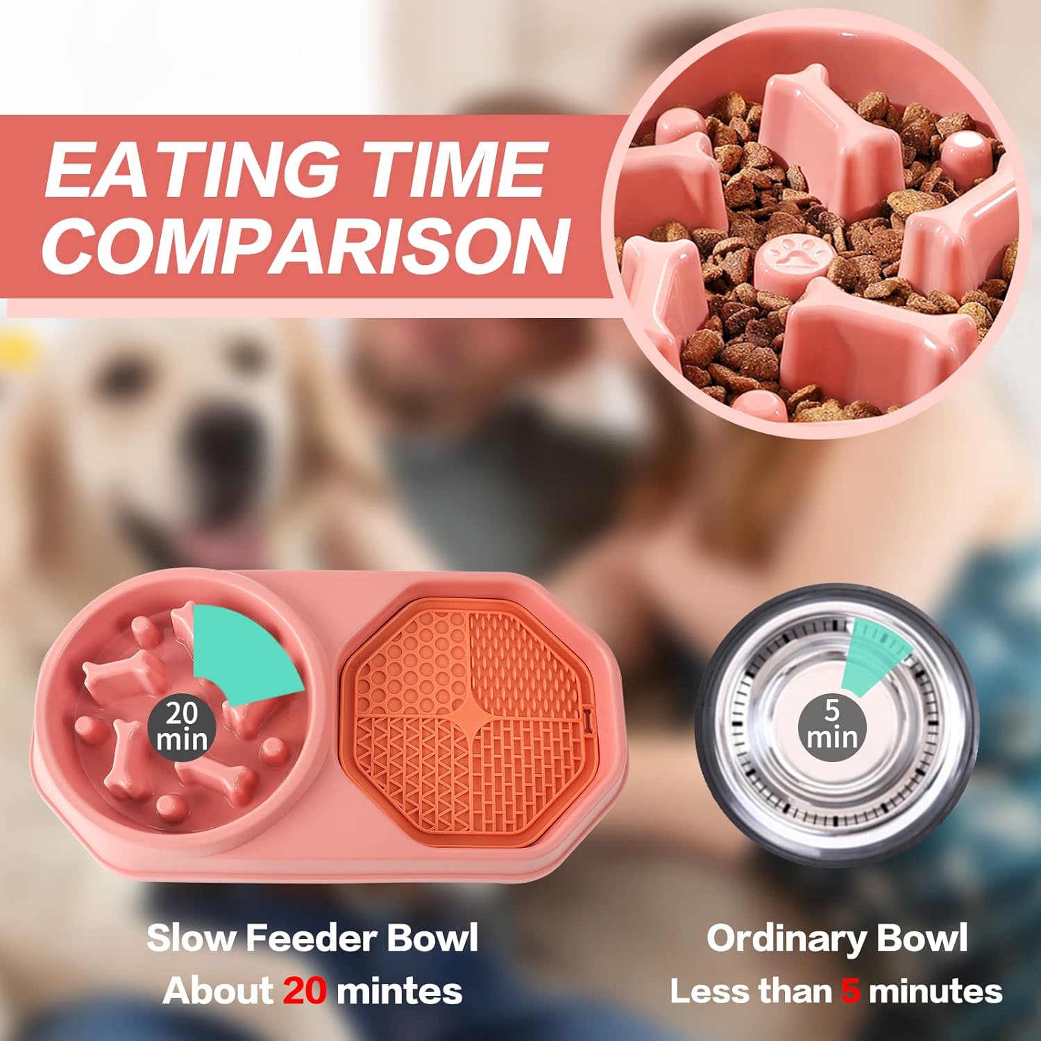 KFX-9200573 Interactive Slow Feeder Dog Bowl for Healthy Eating, Anti-Gulping Design to Prevent Choking and Bloat