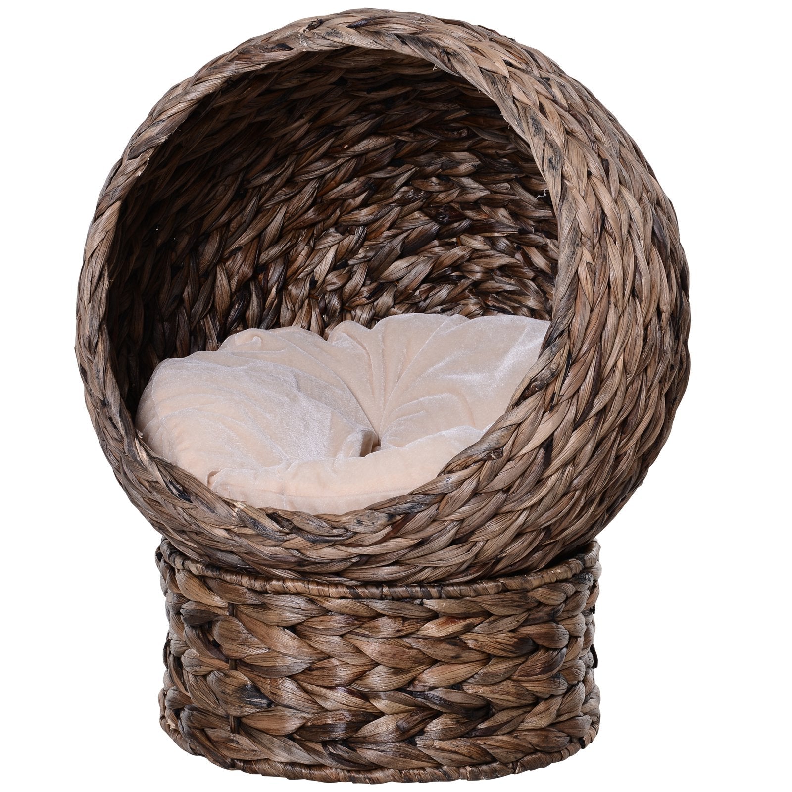 KFX-9200957 Handmade Dark Brown Wicker Elevated Cat Bed with Soft Cushion for Kittens