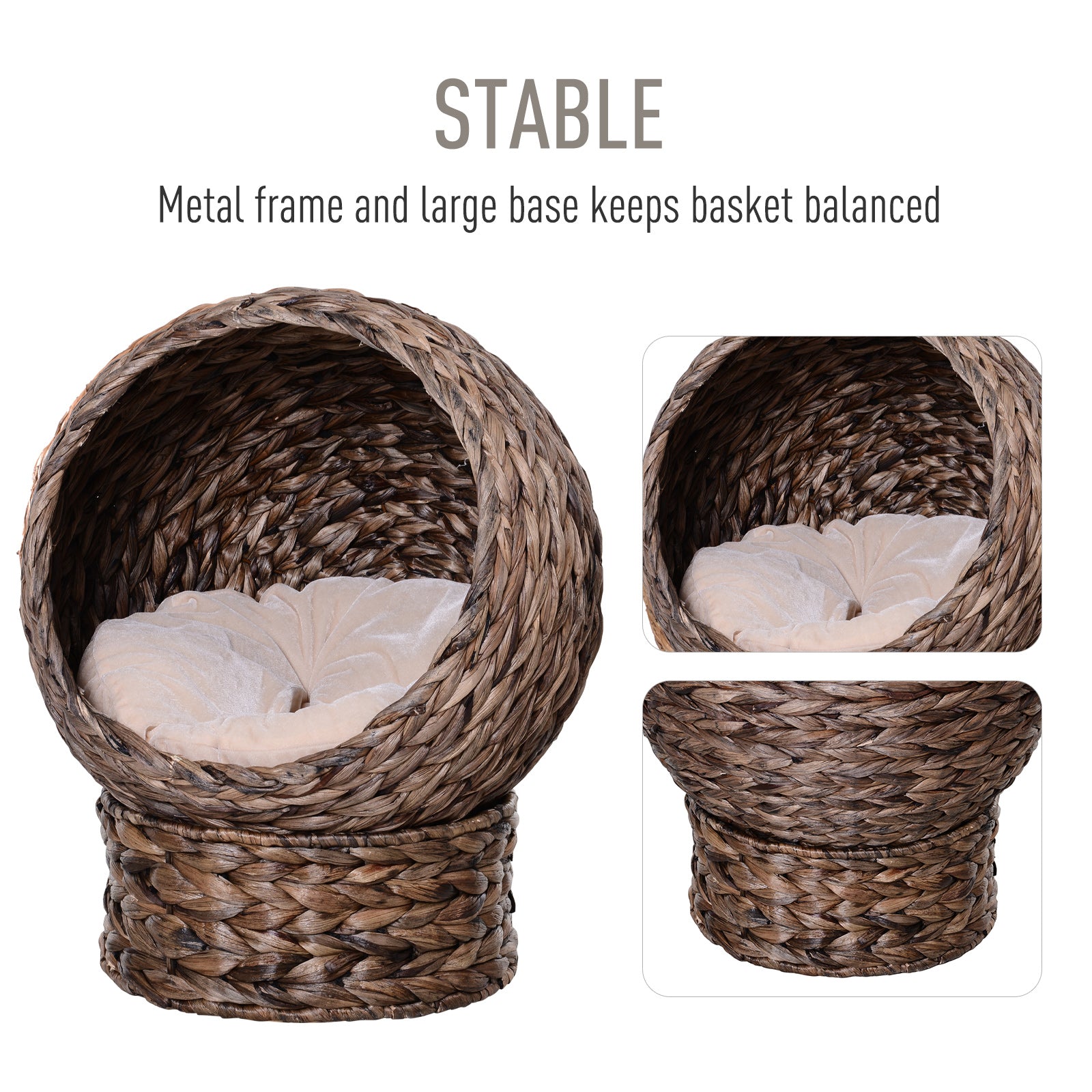 KFX-9200957 Handmade Dark Brown Wicker Elevated Cat Bed with Soft Cushion for Kittens