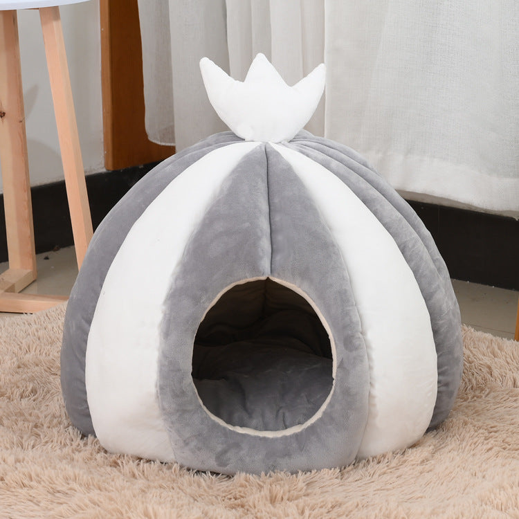 KFX-9201341 Cozy Thickened Pet Nest for Small Dogs and Cats - Yurt Style in Pink, Gray, Brown, Green - 50x50CM