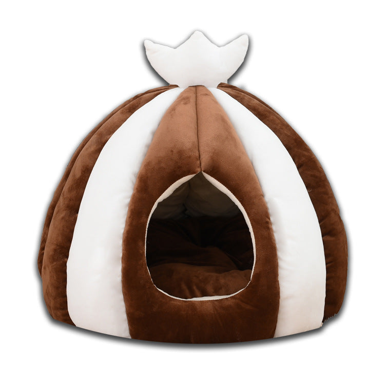 KFX-9201341 Cozy Thickened Pet Nest for Small Dogs and Cats - Yurt Style in Pink, Gray, Brown, Green - 50x50CM