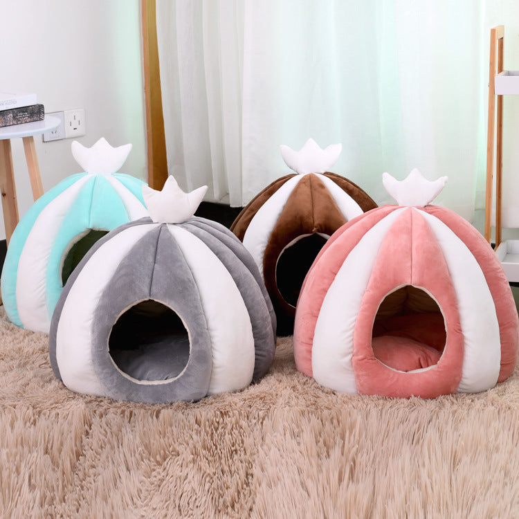 KFX-9201341 Cozy Thickened Pet Nest for Small Dogs and Cats - Yurt Style in Pink, Gray, Brown, Green - 50x50CM