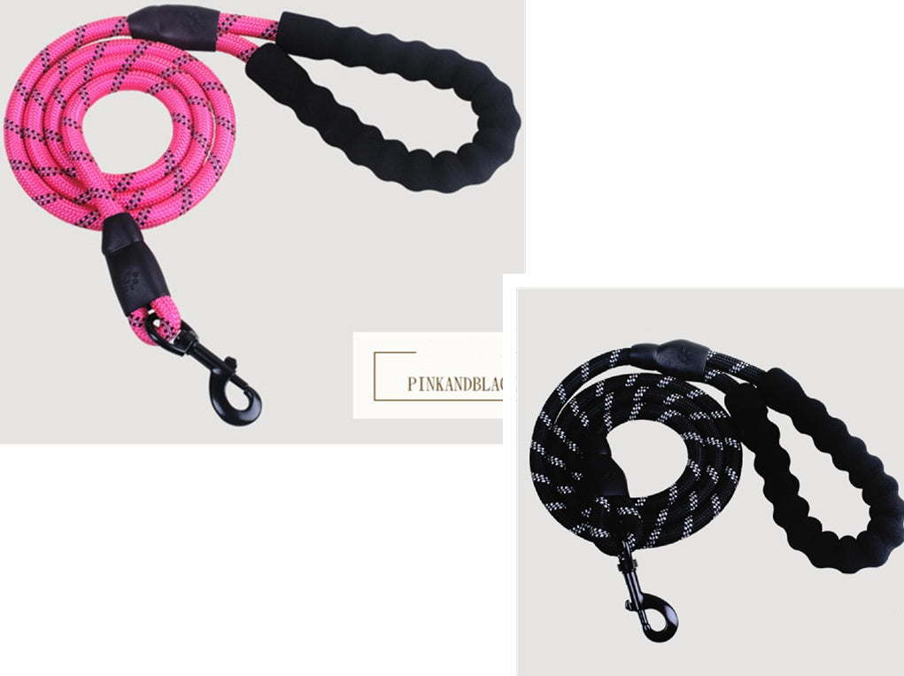 KFX-9202877 Fashion Foam Handle Traction Strap Set with Black and White Reflective Strip - 1.5m Polyester Lead Rope