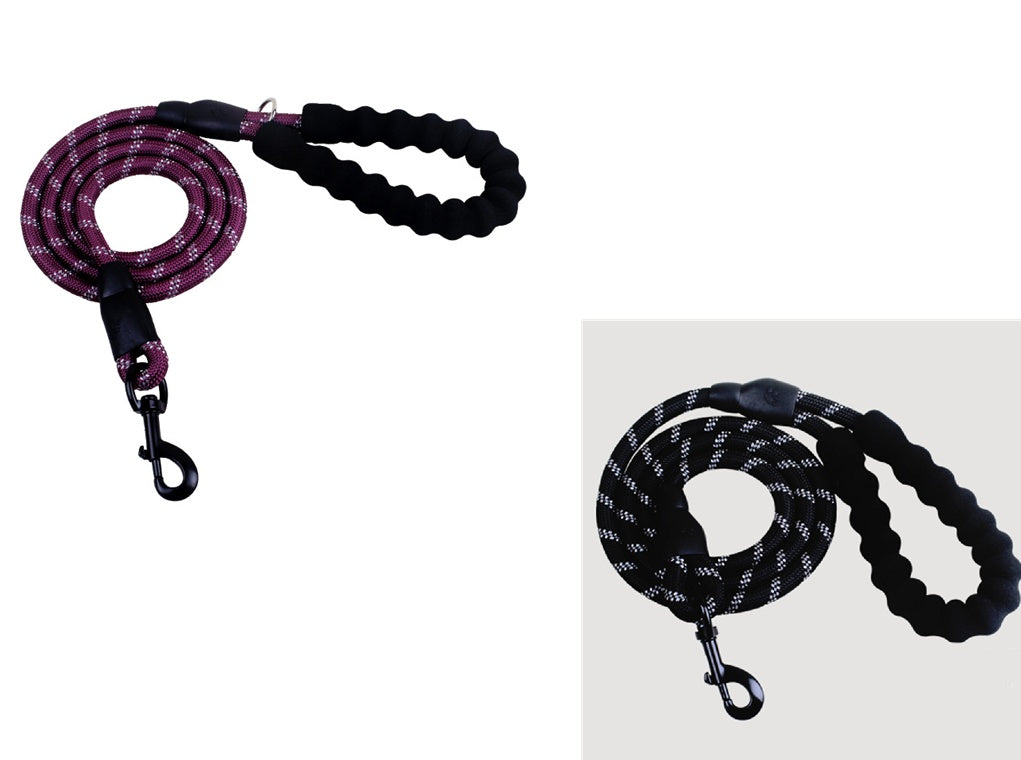 KFX-9202877 Fashion Foam Handle Traction Strap Set with Black and White Reflective Strip - 1.5m Polyester Lead Rope