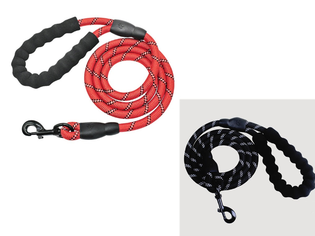 KFX-9202877 Fashion Foam Handle Traction Strap Set with Black and White Reflective Strip - 1.5m Polyester Lead Rope