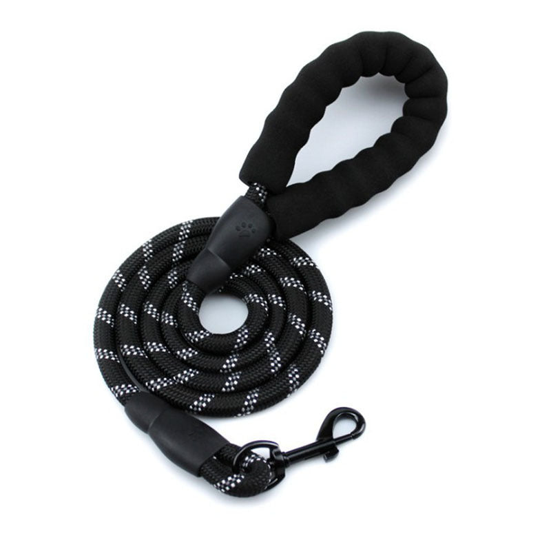 KFX-9202877 Fashion Foam Handle Traction Strap Set with Black and White Reflective Strip - 1.5m Polyester Lead Rope