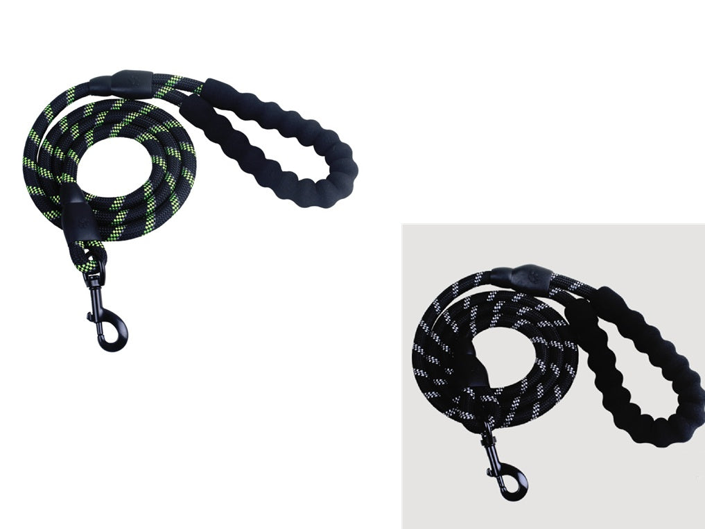KFX-9202877 Fashion Foam Handle Traction Strap Set with Black and White Reflective Strip - 1.5m Polyester Lead Rope