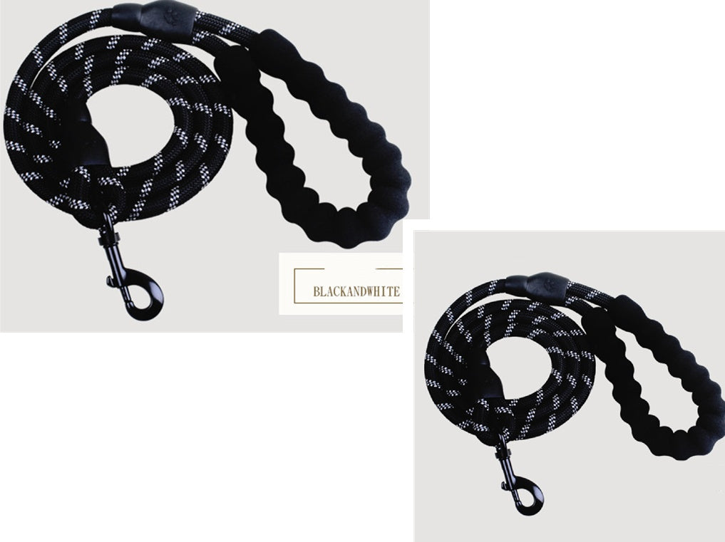 KFX-9202877 Fashion Foam Handle Traction Strap Set with Black and White Reflective Strip - 1.5m Polyester Lead Rope