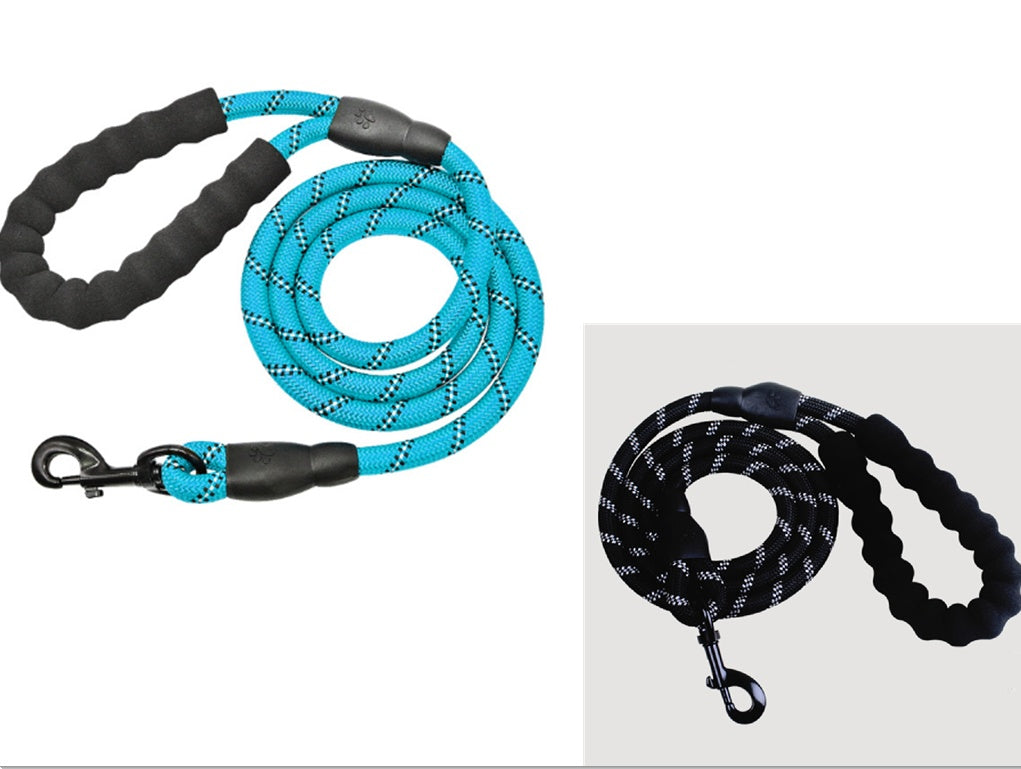 KFX-9202877 Fashion Foam Handle Traction Strap Set with Black and White Reflective Strip - 1.5m Polyester Lead Rope