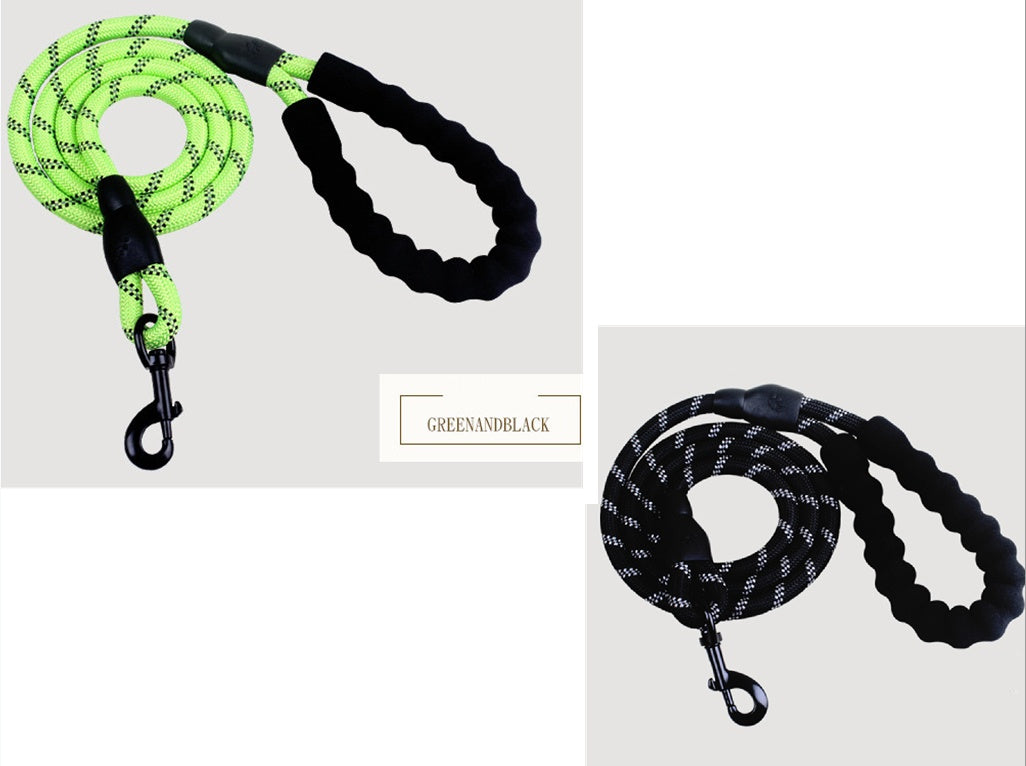 KFX-9202877 Fashion Foam Handle Traction Strap Set with Black and White Reflective Strip - 1.5m Polyester Lead Rope