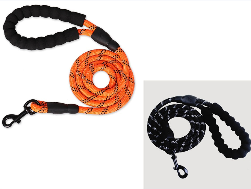 KFX-9202877 Fashion Foam Handle Traction Strap Set with Black and White Reflective Strip - 1.5m Polyester Lead Rope