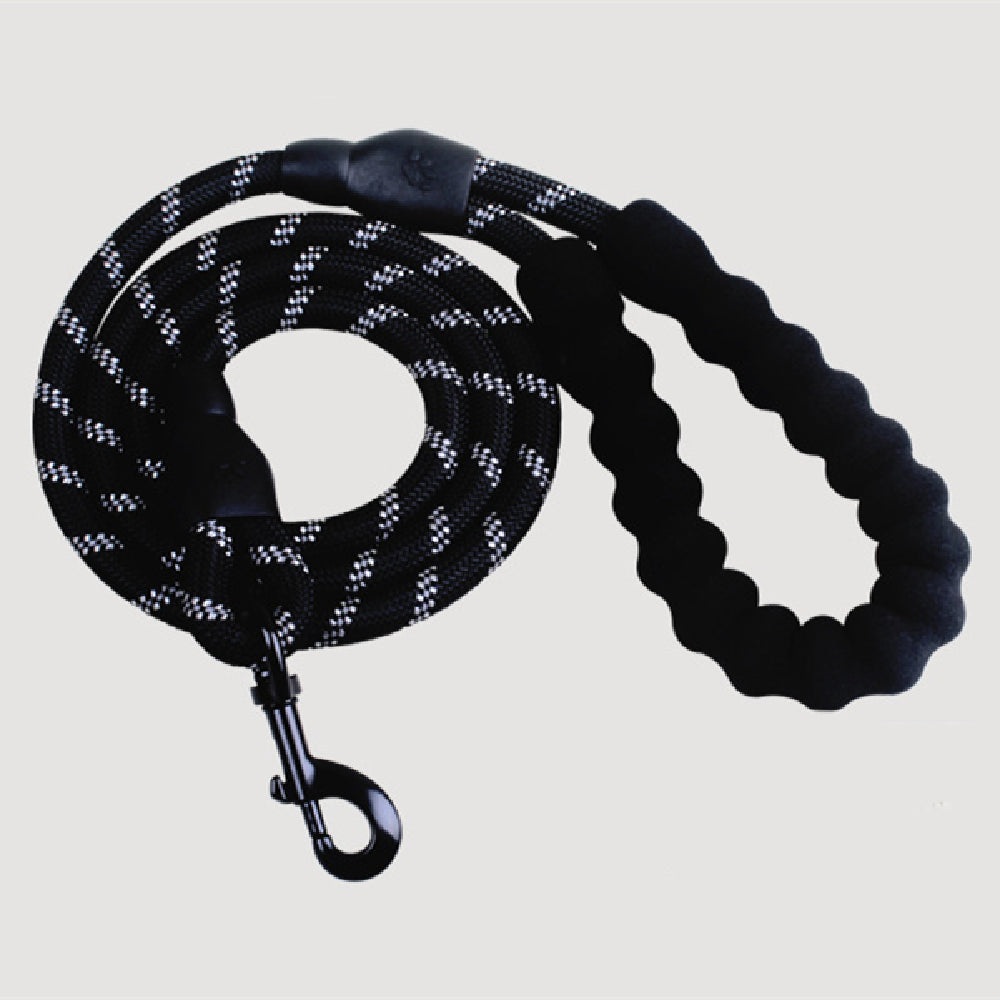 KFX-9202877 Fashion Foam Handle Traction Strap Set with Black and White Reflective Strip - 1.5m Polyester Lead Rope