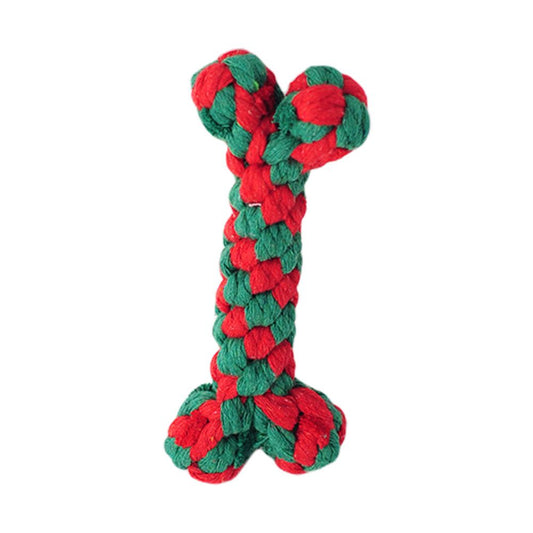 KFX-9203901 Cotton Rope Knot Toy for Dogs and Cats - Christmas Tree Design, Durable and Safe for Chewing