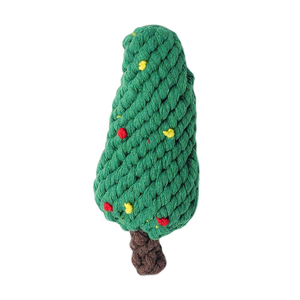 KFX-9203901 Cotton Rope Knot Toy for Dogs and Cats - Christmas Tree Design, Durable and Safe for Chewing