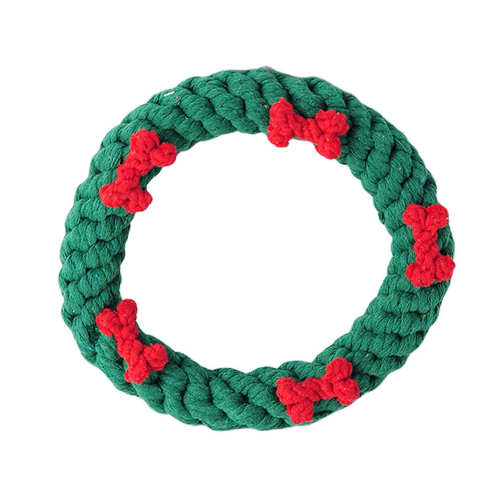 KFX-9203901 Cotton Rope Knot Toy for Dogs and Cats - Christmas Tree Design, Durable and Safe for Chewing