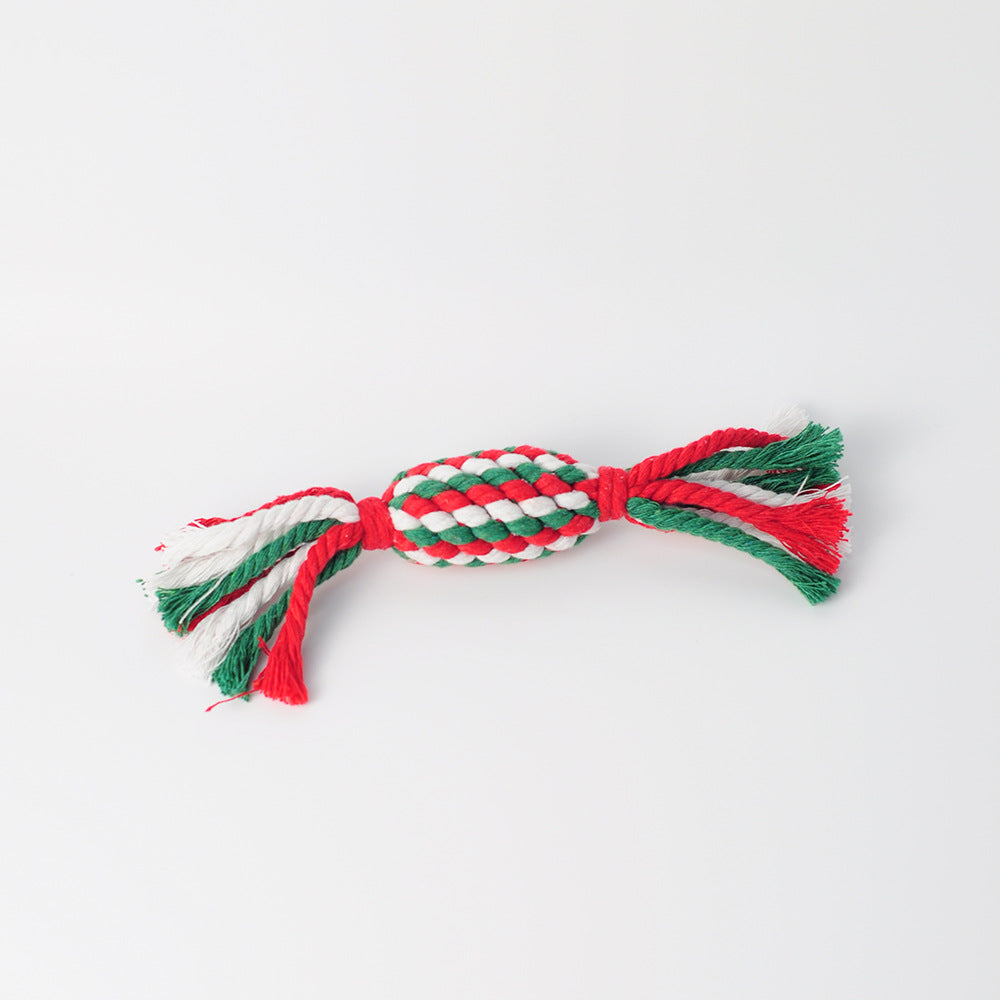KFX-9203901 Cotton Rope Knot Toy for Dogs and Cats - Christmas Tree Design, Durable and Safe for Chewing