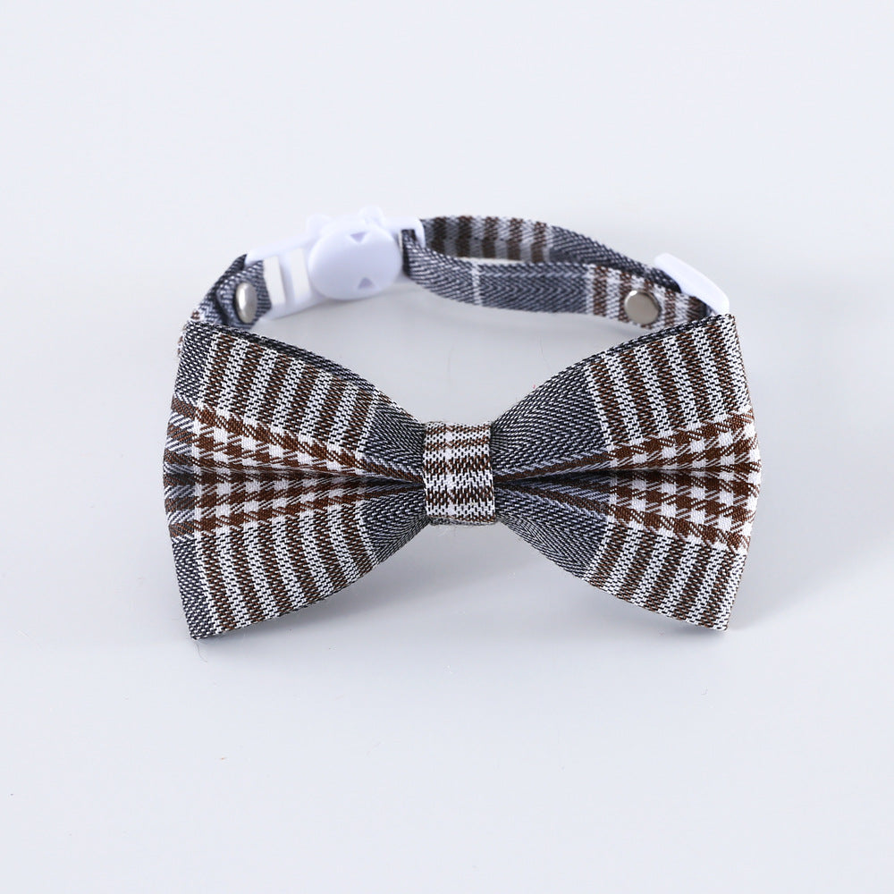 KFX-9205053 Adjustable British Style Plaid Bow Tie and Tie Collar Accessories for Pets